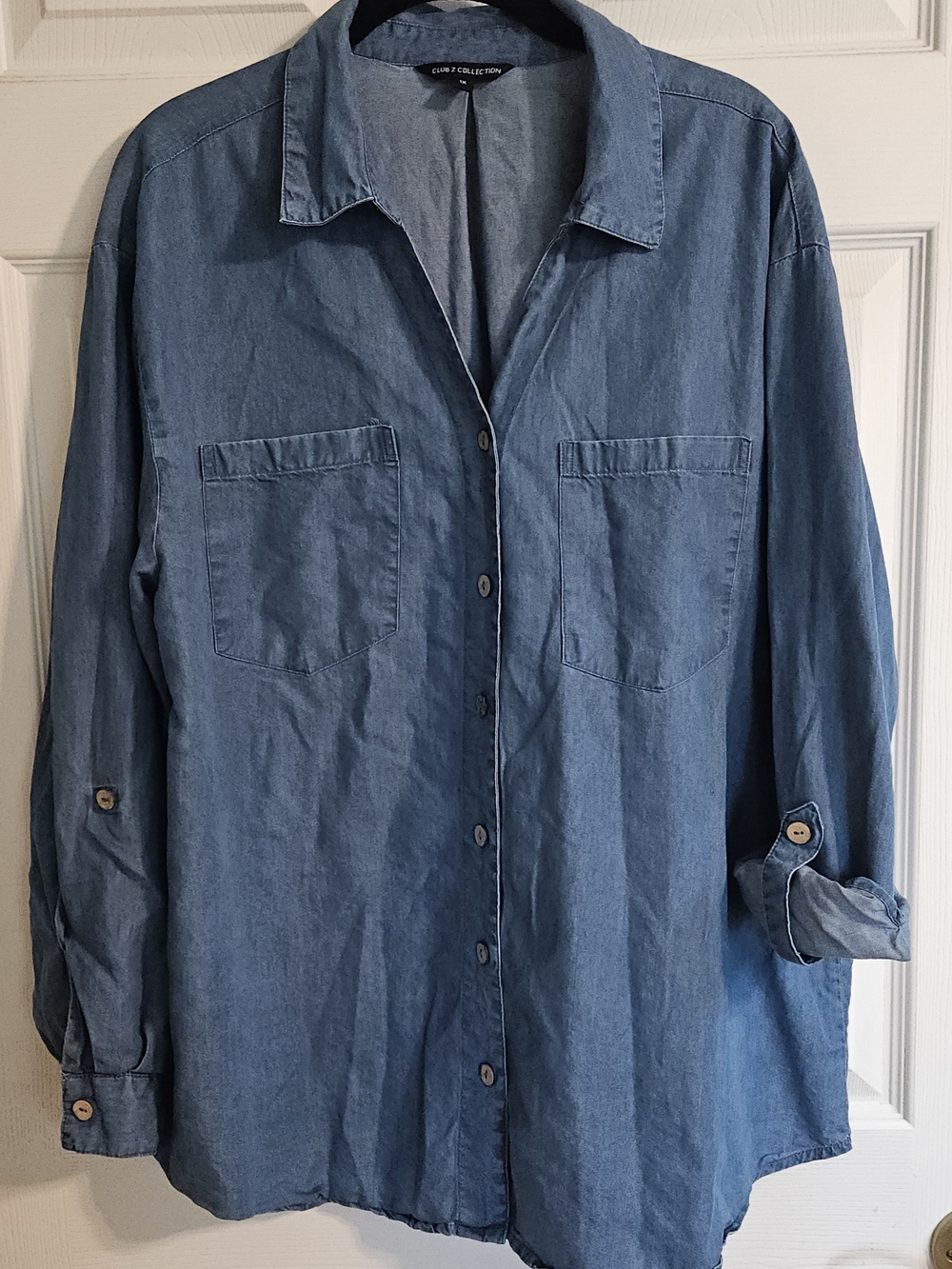 Club Z Collection Lightweight Denim Button-Up Shirt - Blue